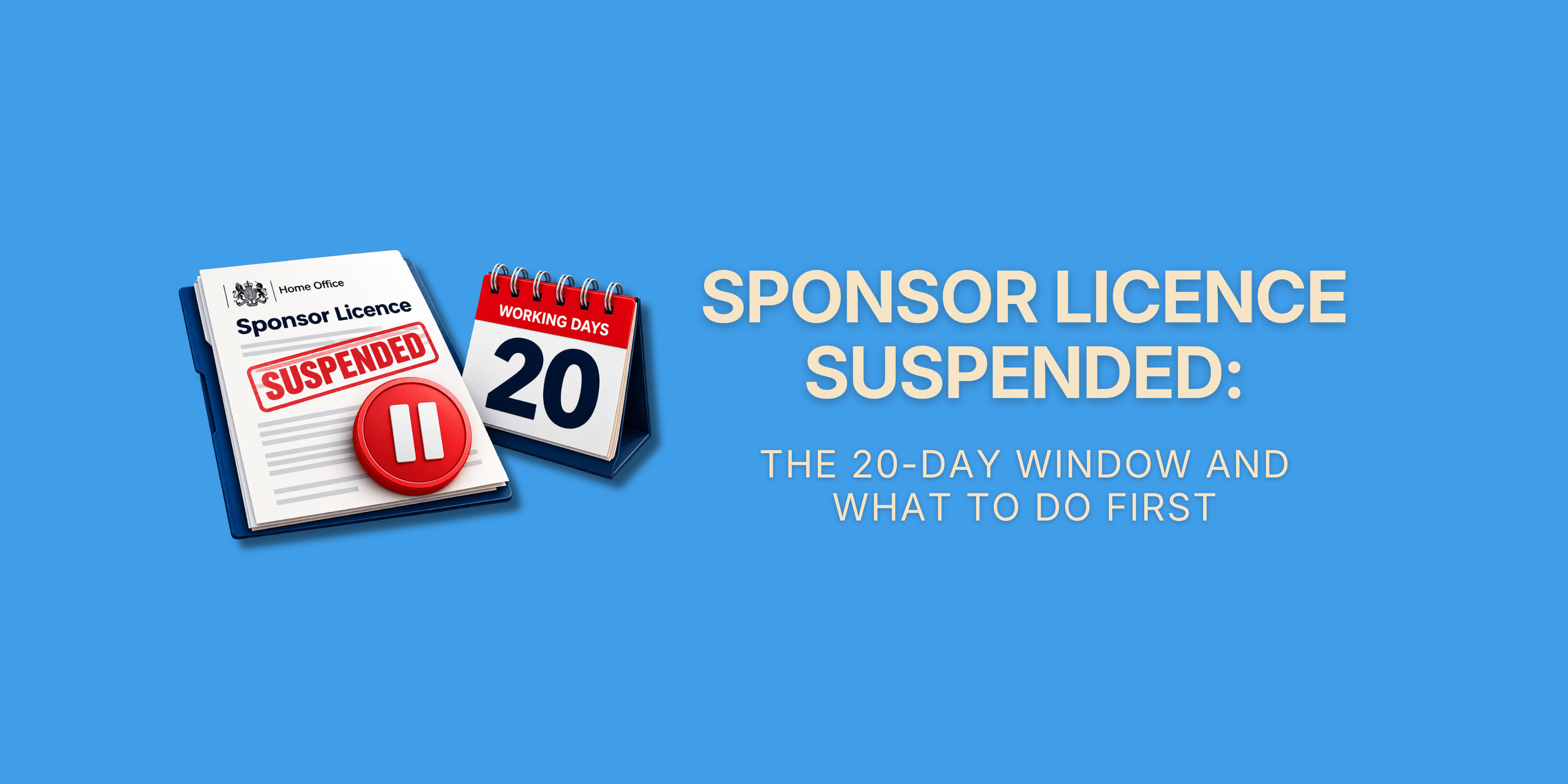 Sponsor Licence Suspended: The 20-Day Window and What to Do First – suspended licence document and a 20-day calendar